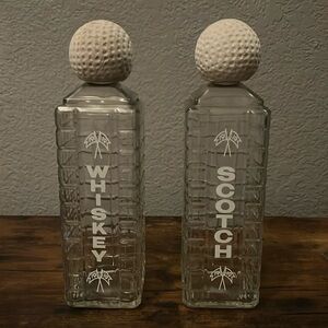 Vintage Karoff  Waffle Glass whiskey / scotch Liquor Bottle golf ball